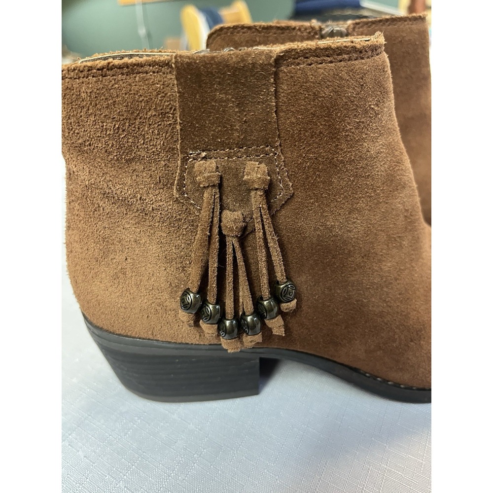 White Mountain Womens 6.5M Havana Brown Suede Ankle Boot Beaded Fringe Western - Picture 4 of 13